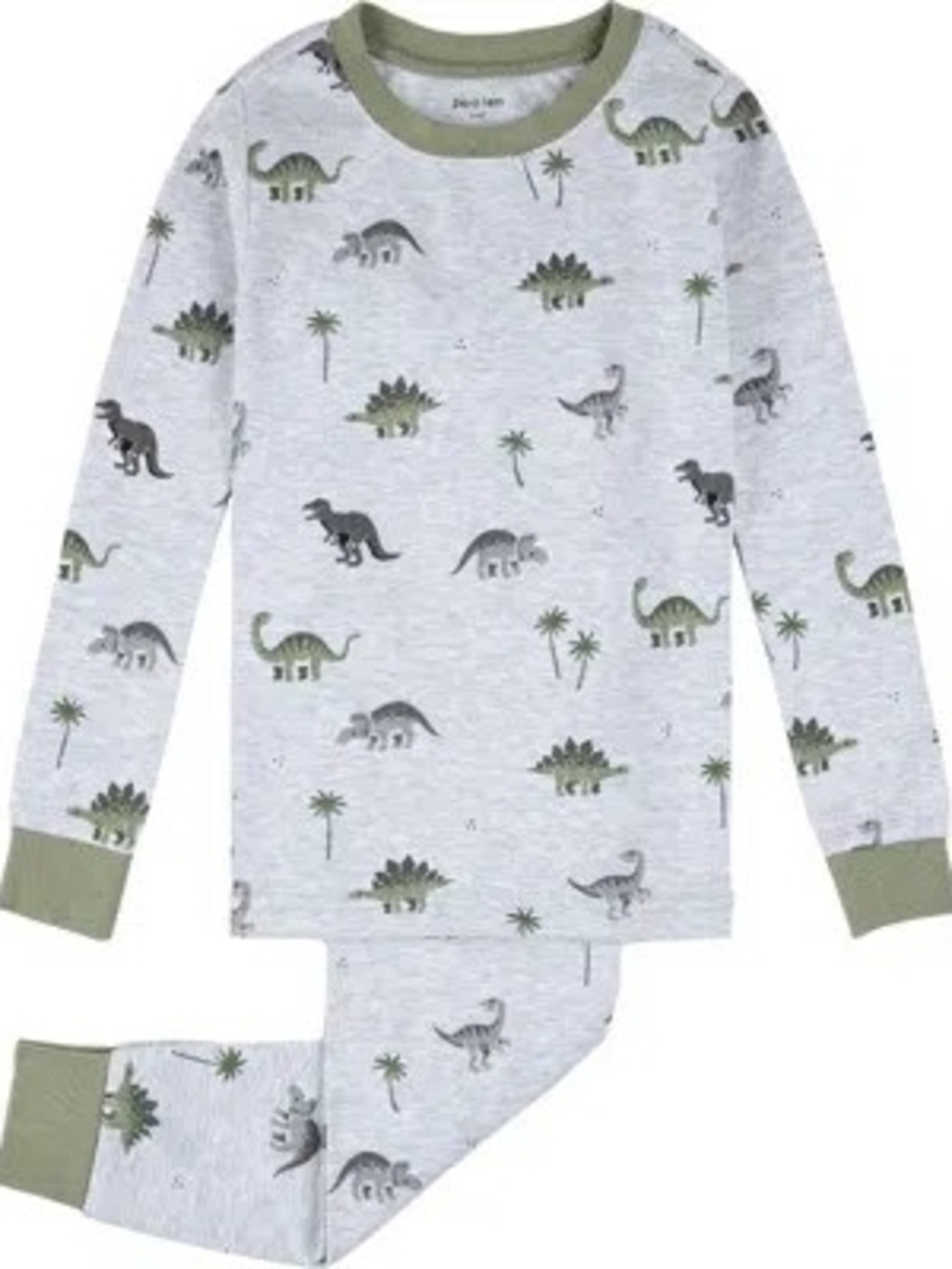 Petit Lem 5T Boys Dinosaur Long Sleeve Pajama Set with Green Trim & Palm Trees